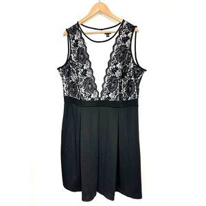 Size‎ 18W 2X BLACK & WHITE LACE BODICE PLEATED FIT & FLARE DRESS Wedding Plus Sz